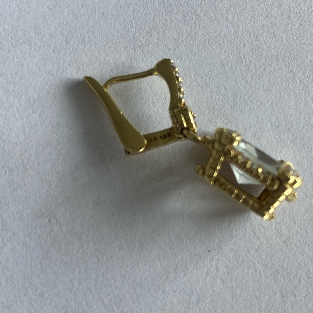 Judith Ripka 18K Gold, Diamond & Prasiolite Drop dangle Earrings. Signed - Picture 11 of 11